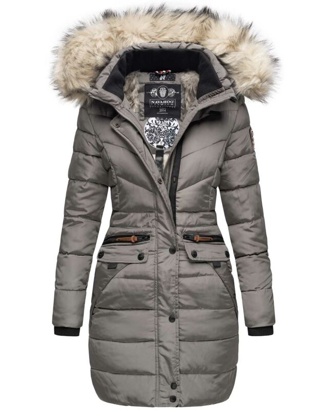 Navahoo Paula Damen Winter Jacke Mantel Parka warm gefütterte Winterjacke B383 Grau Größe M - Gr. 38