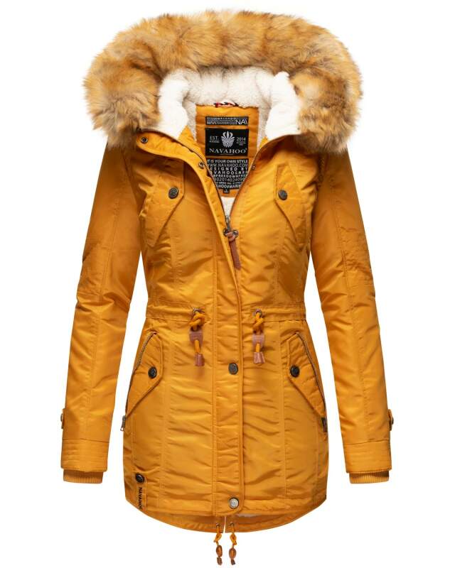Navahoo warme Damen Winter Jacke mit Teddyfell B399 Gelb Größe S - Gr. 36