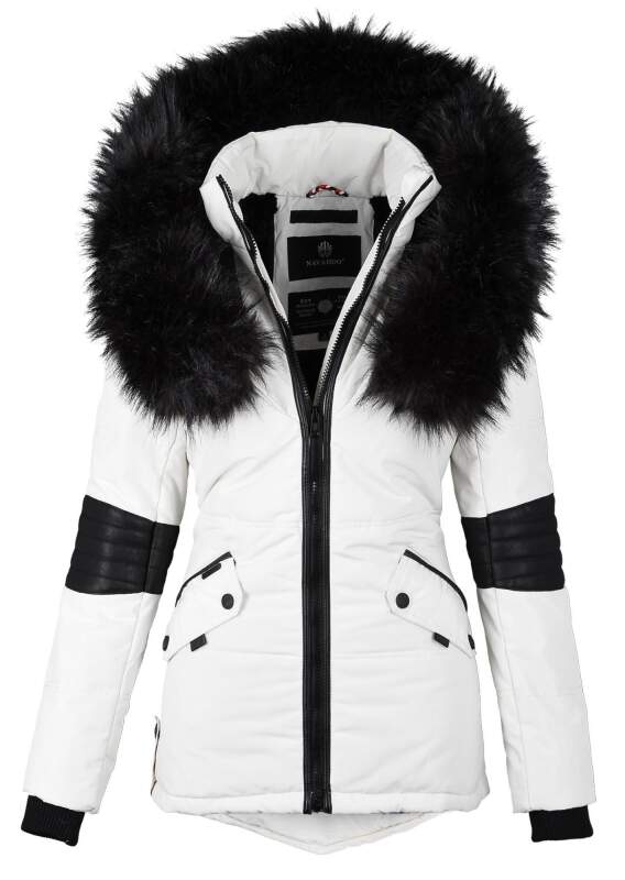 Navahoo Damen Winter Jacke Designer Parka mit Kunstfell B369 Weiß Größe L - Gr. 40