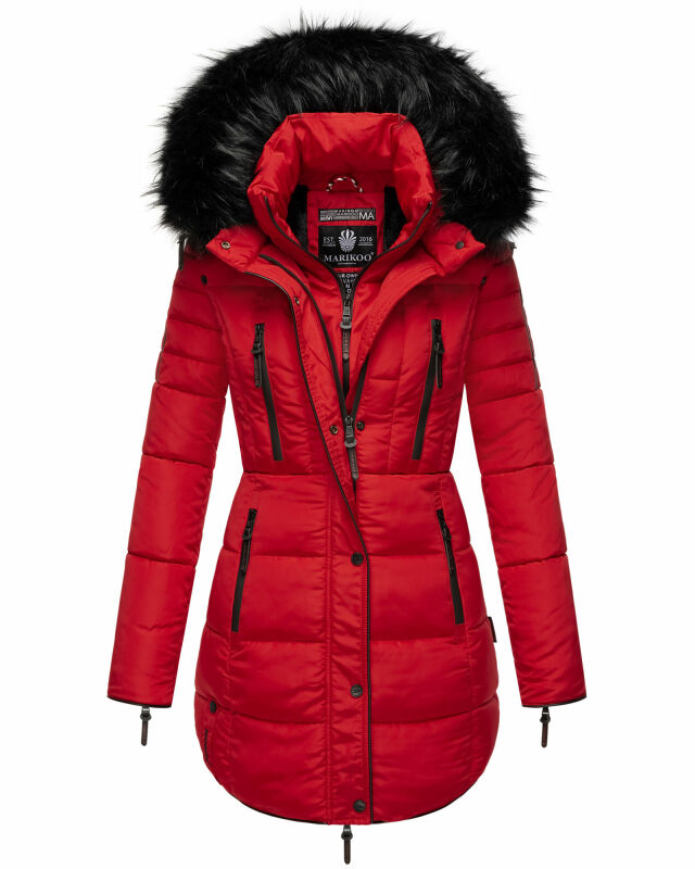 Marikoo warme Damen Winter Jacke Stepp Mantel lang B401 Rot Größe M - Gr. 38