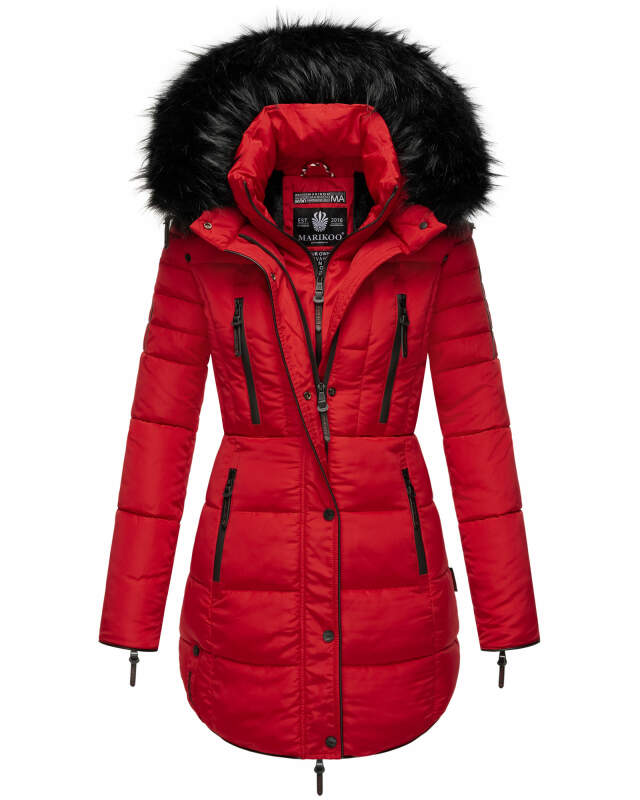 Marikoo warme Damen Winter Jacke Stepp Mantel lang B401 Rot Größe S - Gr. 36