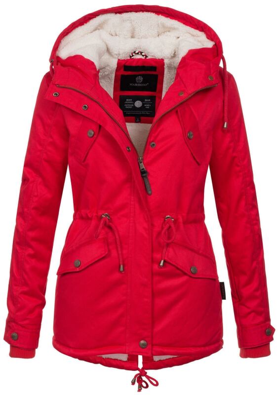 Marikoo Manolya Damen Winter Jacke Parka mit Teddyfell B376 Rot Größe S - Gr. 36