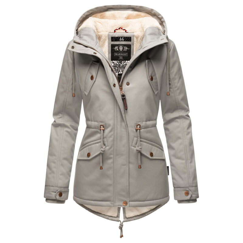 Marikoo Manolya Damen Winter Jacke Parka mit Teddyfell B376 Grau Größe XS - Gr. 34