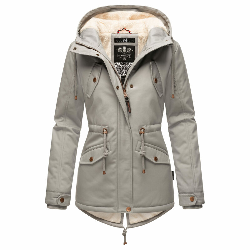 Marikoo Manolya Damen Winter Jacke Parka mit Teddyfell B376 Grau Größe XXL - Gr. 44