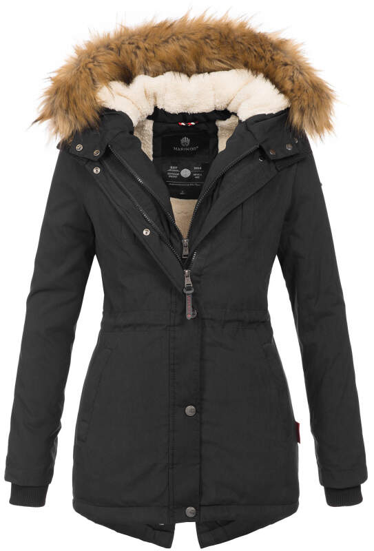 Marikoo Akira warme Damen Winter Jacke mit Kapuze B601 Schwarz Größe XS - Gr. 34