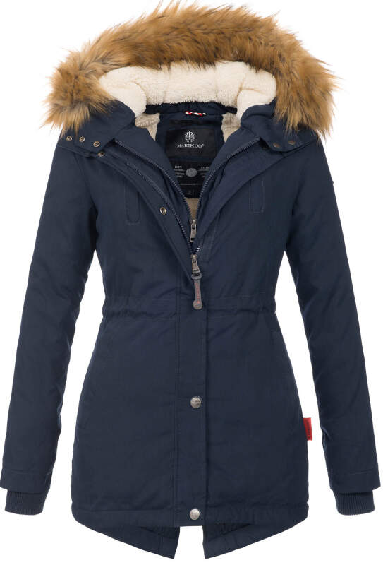 Marikoo Akira warme Damen Winter Jacke mit Kapuze B601 Navy Größe L - Gr. 40