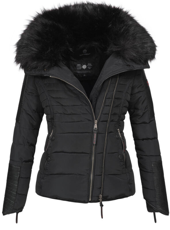 Navahoo Yuki Damen Winterjacke gesteppt warm  mit Teddyfell B604 Schwarz Größe XS - Gr. 34
