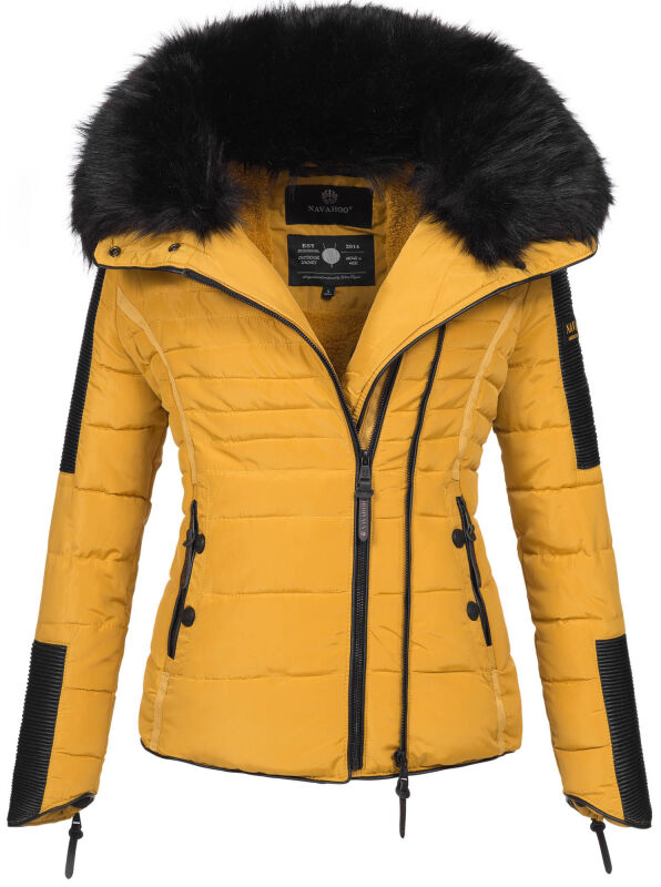 Navahoo Yuki Damen Winterjacke gesteppt warm  mit Teddyfell B604 Gelb Größe XS - Gr. 34