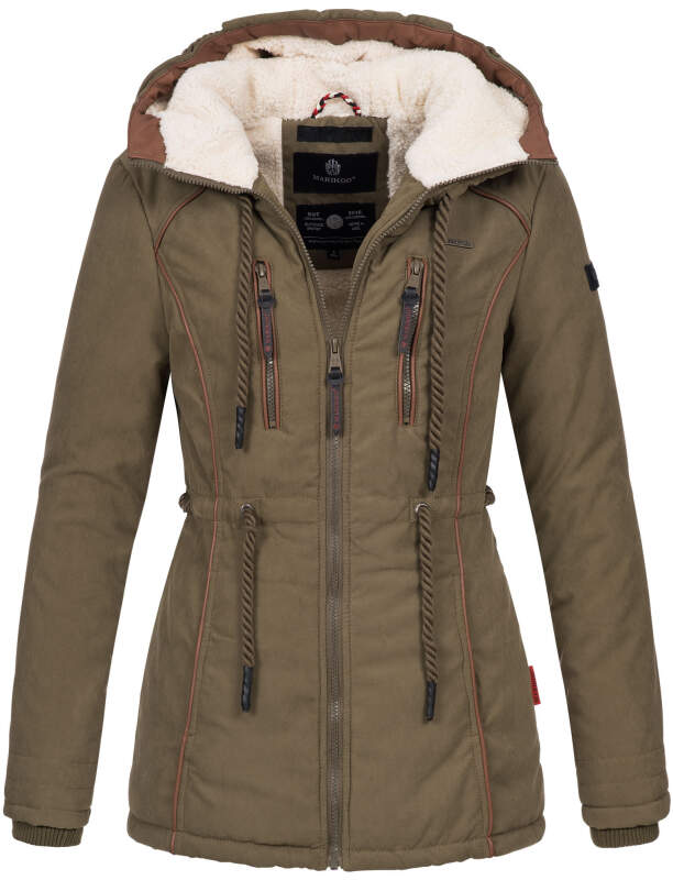 Marikoo Maiglöckchen Damen Winter Jacke mit Teddyfell B610 Grün Größe XS - Gr. 34