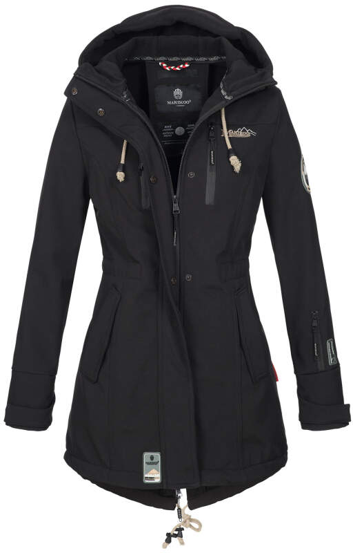Marikoo Zimtzicke Damen Outdoor Softshell Jacke lang  B614 Schwarz Größe S - Gr. 36