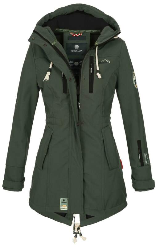 Marikoo Zimtzicke Damen Outdoor Softshell Jacke lang  B614 Grün Größe S - Gr. 36