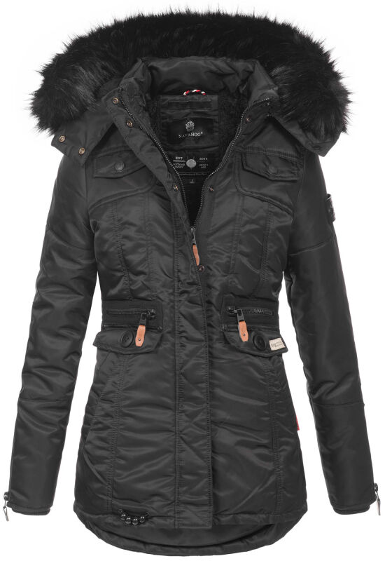 Navahoo Schätzchen Damen Winter Jacke mit Teddyfell und Kunstfell B615 Schwarz Größe M - Gr. 38