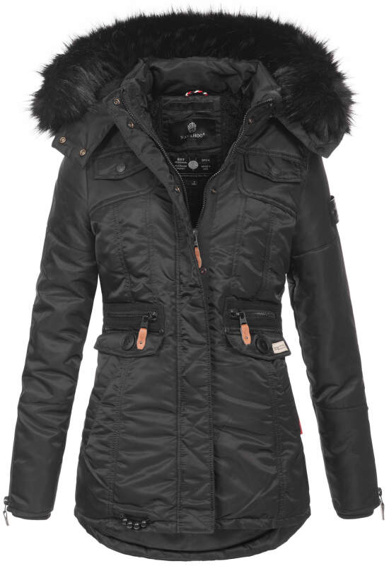 Navahoo Schätzchen Damen Winter Jacke mit Teddyfell und Kunstfell B615 Schwarz Größe XXL - Gr. 44