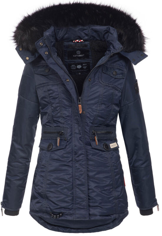 Navahoo Schätzchen Damen Winter Jacke mit Teddyfell und Kunstfell B615 Navy Größe XS - Gr. 34