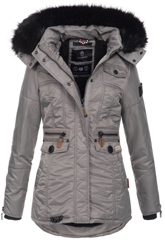 Navahoo Schätzchen Damen Winter Jacke mit Teddyfell und Kunstfell B615 Grau Größe M - Gr. 38