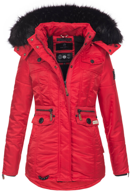 Navahoo Schätzchen Damen Winter Jacke mit Teddyfell und Kunstfell B615 Rot Größe XS - Gr. 34