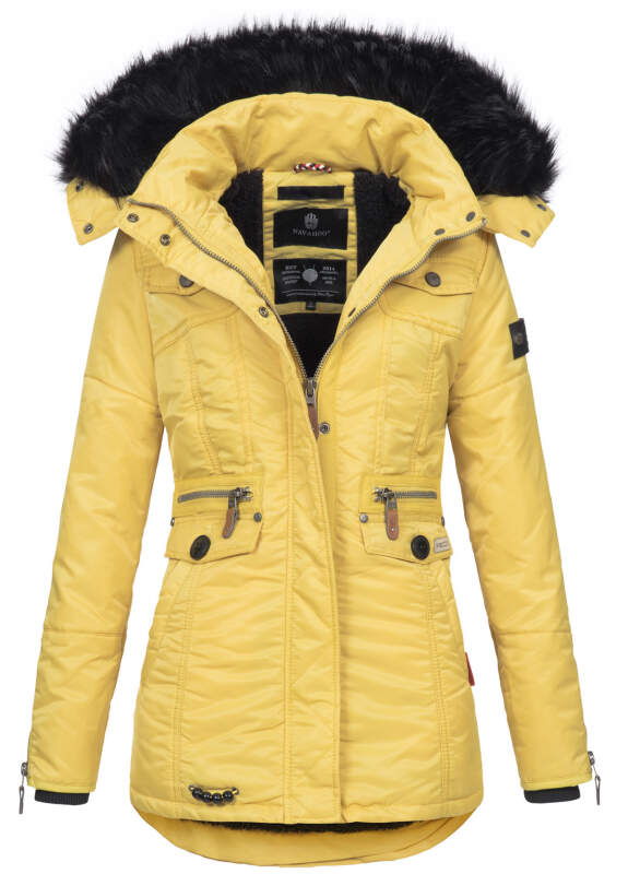 Navahoo Schätzchen Damen Winter Jacke mit Teddyfell und Kunstfell B615 Gelb Größe M - Gr. 38