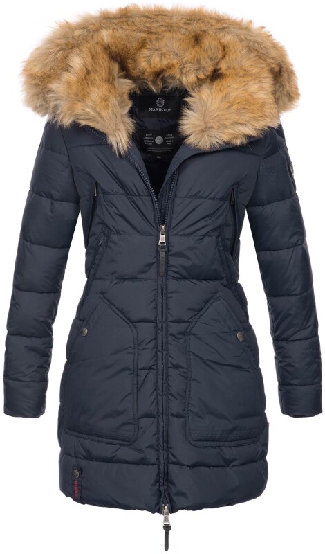 Marikoo Knuddelmaus warm gefütterte Damen Winter Jacke mit Teddyfell B616 Navy Größe XS - Gr. 34