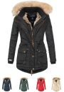 Marikoo Damen Winterjacke mit Kapuze und Kunstfell lang B617