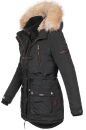 Marikoo Damen Winterjacke mit Kapuze und Kunstfell lang B617  Schwarz Größe XS - Gr. 34