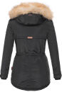 Marikoo Damen Winterjacke mit Kapuze und Kunstfell lang B617  Schwarz Größe S - Gr. 36
