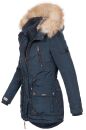 Marikoo Damen Winterjacke mit Kapuze und Kunstfell lang B617  Navy Größe XS - Gr. 34