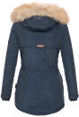 Marikoo Damen Winterjacke mit Kapuze und Kunstfell lang B617  Navy Größe XS - Gr. 34