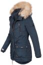Marikoo Damen Winterjacke mit Kapuze und Kunstfell lang B617  Navy Größe L - Gr. 40