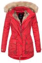 Marikoo Damen Winterjacke mit Kapuze und Kunstfell lang B617  Rot Größe XS - Gr. 34