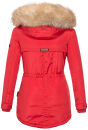 Marikoo Damen Winterjacke mit Kapuze und Kunstfell lang B617  Rot Größe XS - Gr. 34