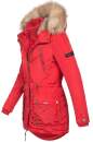 Marikoo Damen Winterjacke mit Kapuze und Kunstfell lang B617  Rot Größe S - Gr. 36
