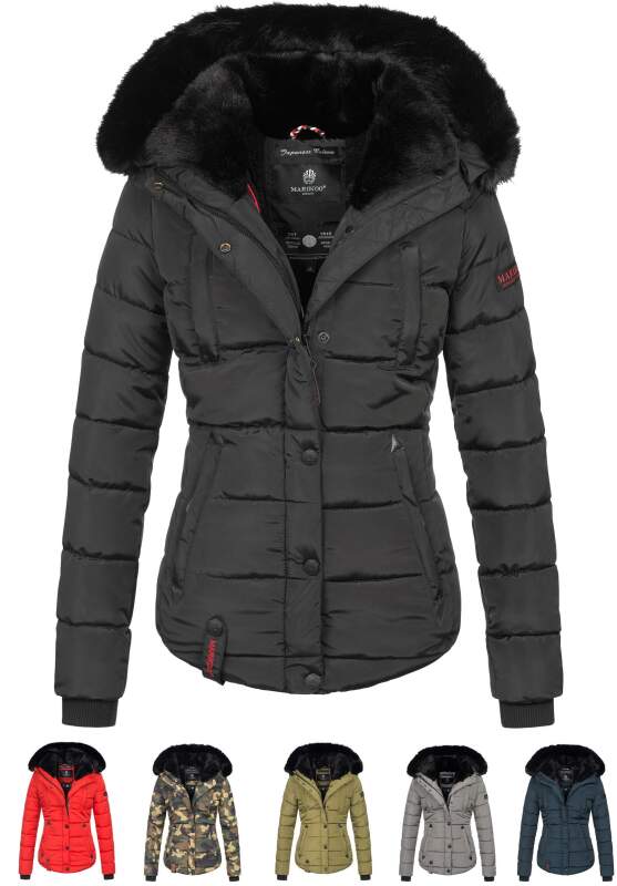 Marikoo warme Damen Winter Jacke gesteppt mit Kunstfell B618