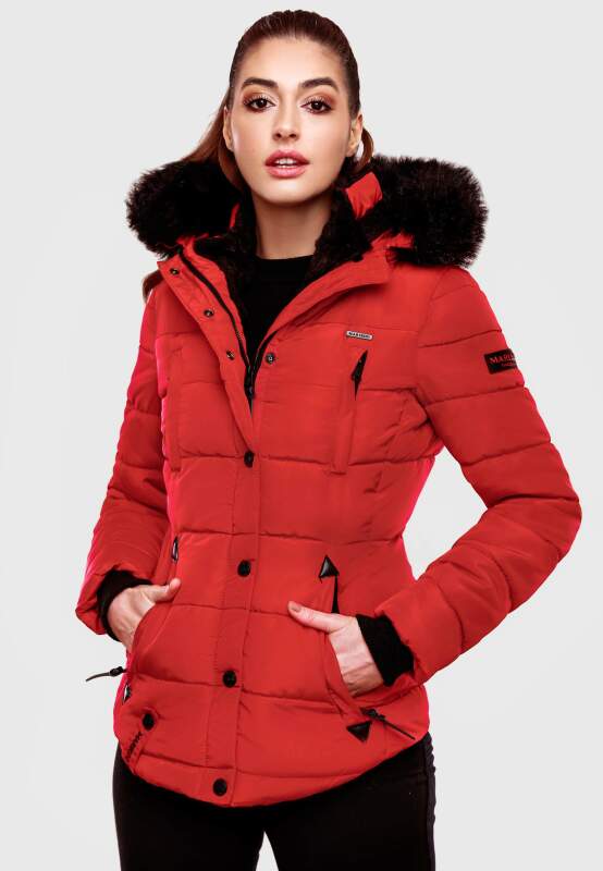 Marikoo warme Damen Winter Jacke gesteppt mit Kunstfell B618