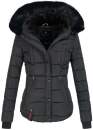 Marikoo warme Damen Winter Jacke gesteppt mit Kunstfell B618 Schwarz Größe S - Gr. 36