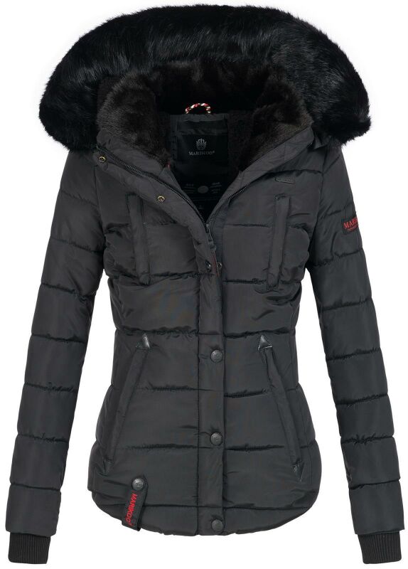 Marikoo warme Damen Winter Jacke gesteppt mit Kunstfell B618 Schwarz Größe L - Gr. 40