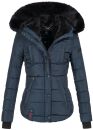 Marikoo warme Damen Winter Jacke gesteppt mit Kunstfell B618 Navy Größe XS - Gr. 34