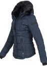 Marikoo warme Damen Winter Jacke gesteppt mit Kunstfell B618 Navy Größe XS - Gr. 34