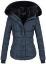 Marikoo warme Damen Winter Jacke gesteppt mit Kunstfell B618 Navy Größe XL - Gr. 42
