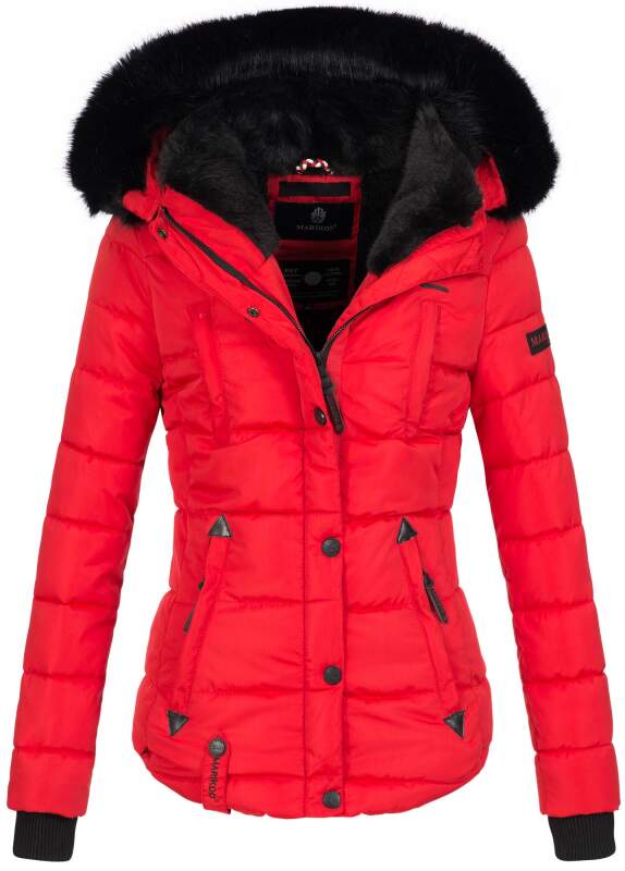 Marikoo warme Damen Winter Jacke gesteppt mit Kunstfell B618 Rot Größe XL - Gr. 42