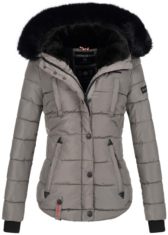 Marikoo warme Damen Winter Jacke gesteppt mit Kunstfell B618 Grau Größe XS - Gr. 34