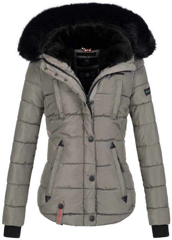 Marikoo warme Damen Winter Jacke gesteppt mit Kunstfell B618 Grau Größe XL - Gr. 42