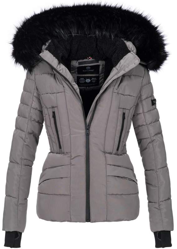 Navahoo Damen Winter Jacke warm gefüttert Teddyfell B361 Grau Größe L - Gr. 40