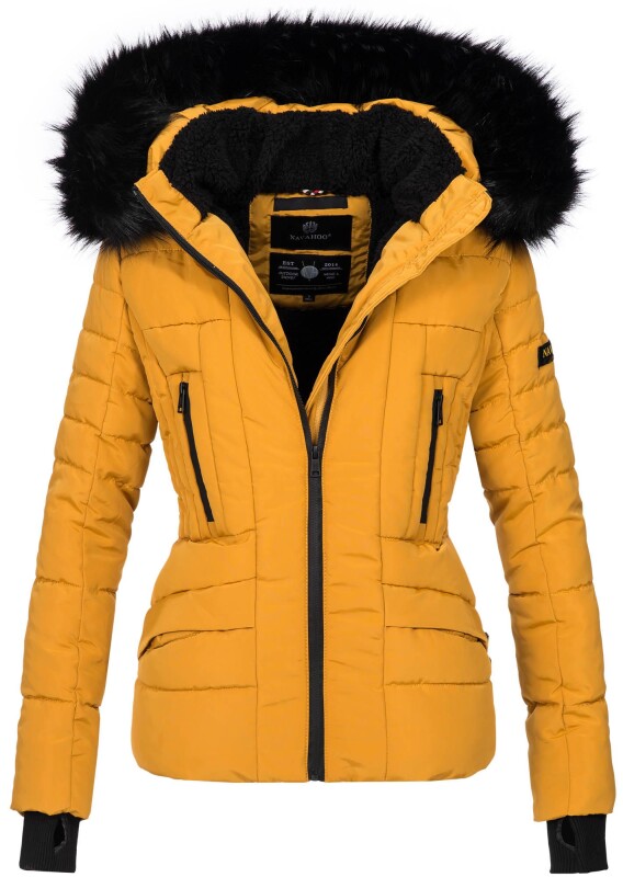 Navahoo Damen Winter Jacke warm gefüttert Teddyfell B361 Gelb Größe M - Gr. 38