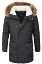 Marikoo Herren Winterjacke mit Kapuze und Kunstfell B629 Schwarz Größe S - Gr. S