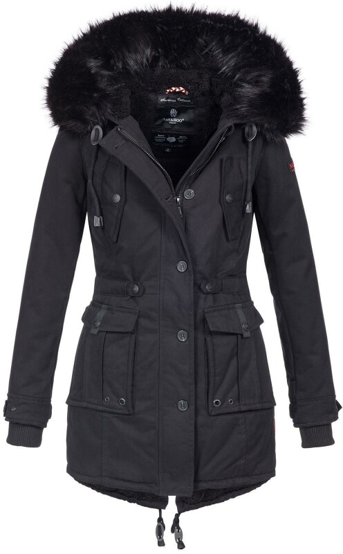 Navahoo Luluna Damen Winter Jacke mit Kunstfell und Teddyfell B636 Schwarz Größe XL - Gr. 42