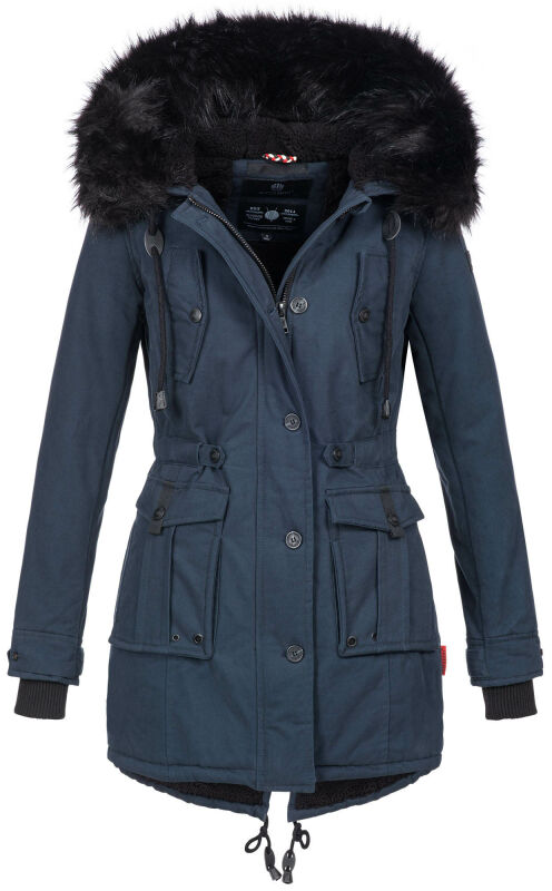 Navahoo Luluna Damen Winter Jacke mit Kunstfell und Teddyfell B636 Navy Größe S - Gr. 36