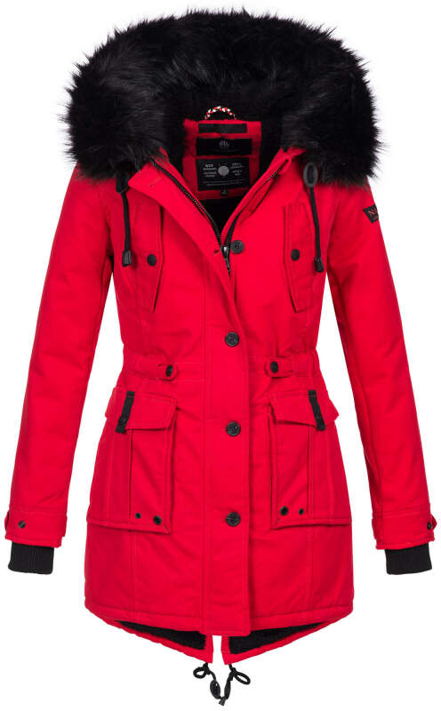Navahoo Luluna Damen Winter Jacke mit Kunstfell und Teddyfell B636 Rot Größe S - Gr. 36