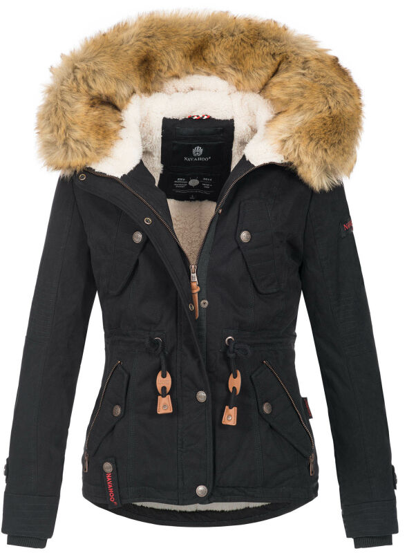 Navahoo Pearl Damen Winter Jacke mit Kunstfell B643 Schwarz Größe M - Gr. 38