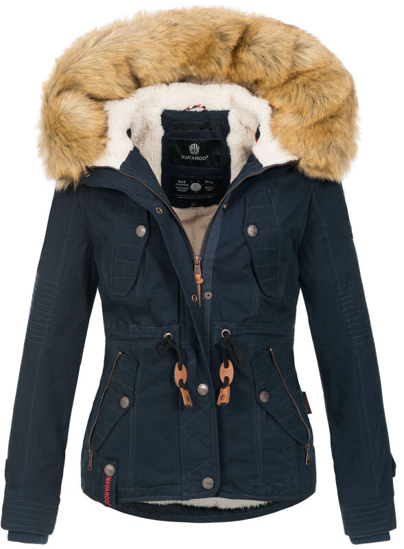 Navahoo Pearl Damen Winter Jacke mit Kunstfell B643 Navy Größe M - Gr. 38