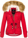 Navahoo Pearl Damen Winter Jacke mit Kunstfell B643 Rot Größe XS - Gr. 34